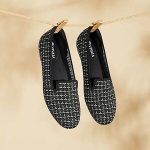 VIVAIA Audrey Round Toe Woven Knit Loafers Black White Tweed Metallic 43 11 NEW